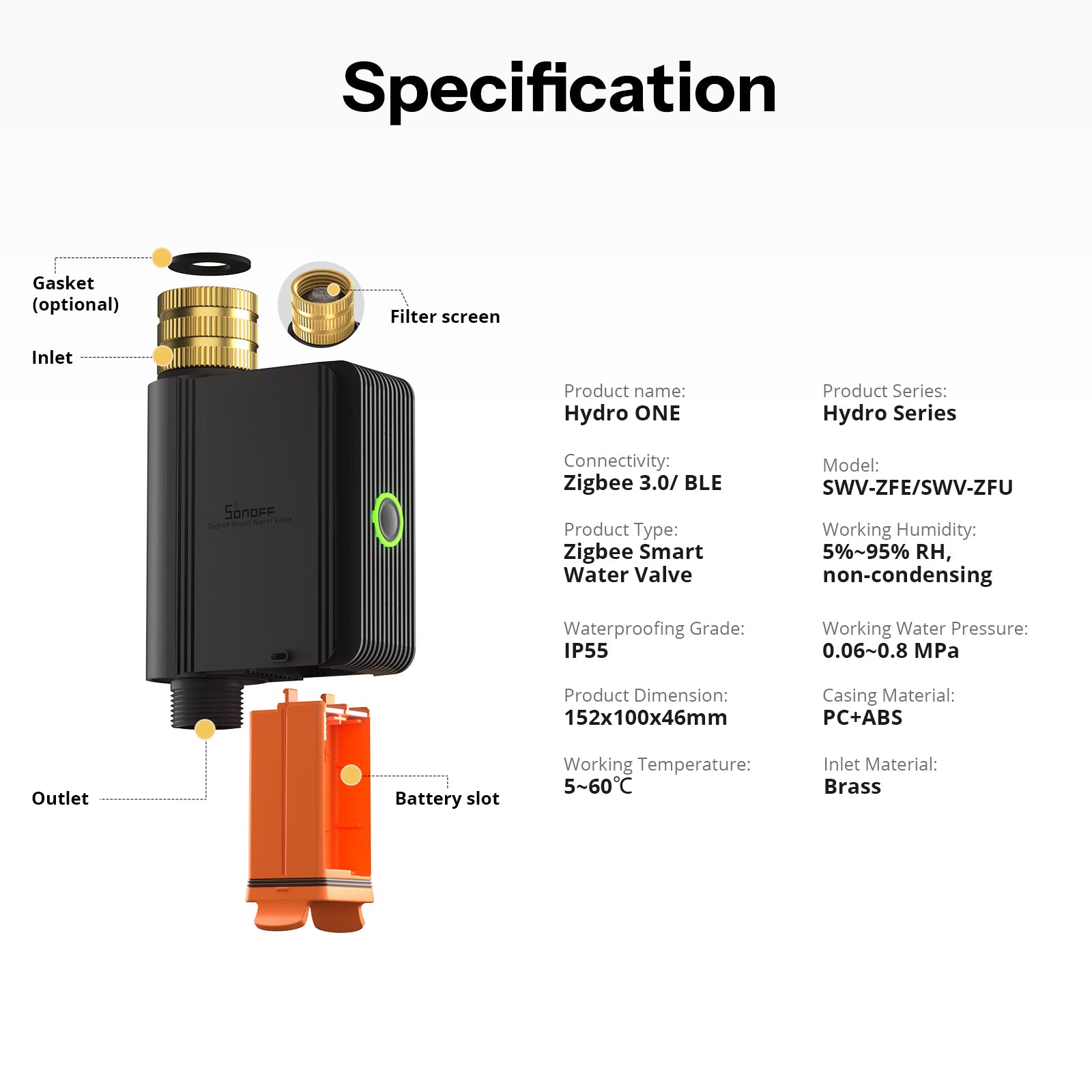 SONOFF Hydro Series Hydro ONE Zigbee Smart Water Valve With Flow Meter | SWV-ZFU/SWV-ZFE