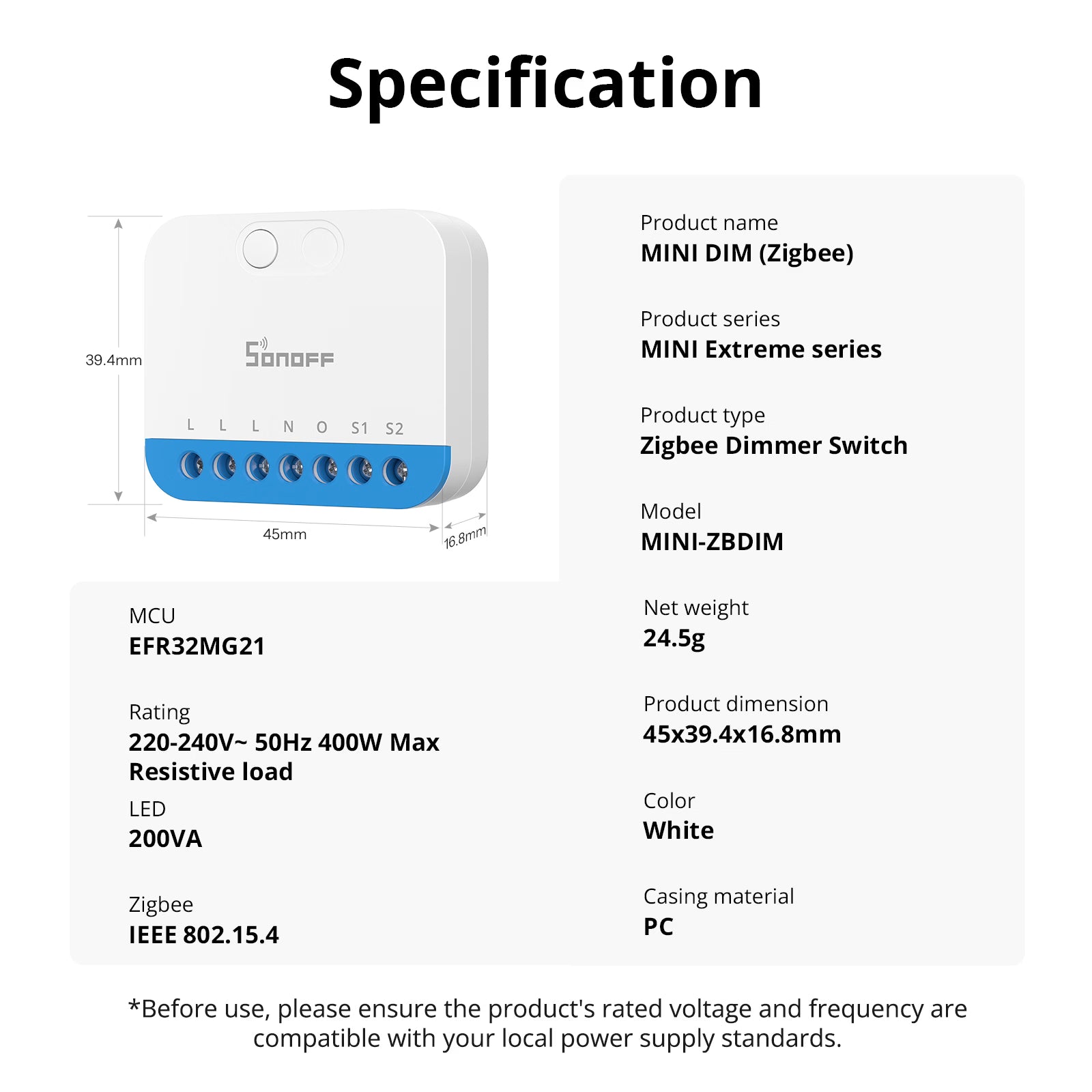 SONOFF MINI Extreme Zigbee Dimmer Switch | MINI-ZBDIM