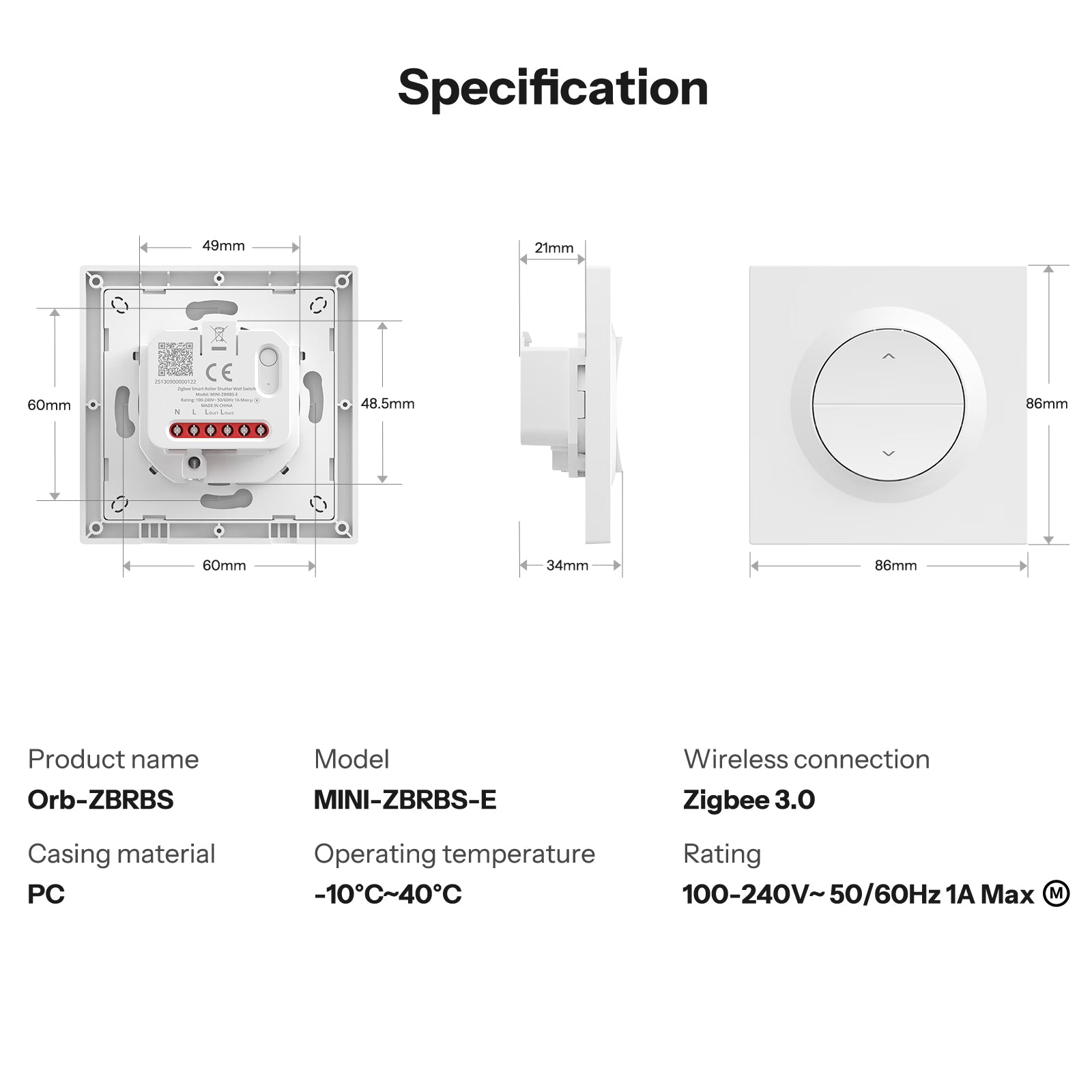 SONOFF Fusion Series Orb-ZBRBS Interruttore a Parete Intelligente per Tapparelle Zigbee | MINI-ZBRBS-E