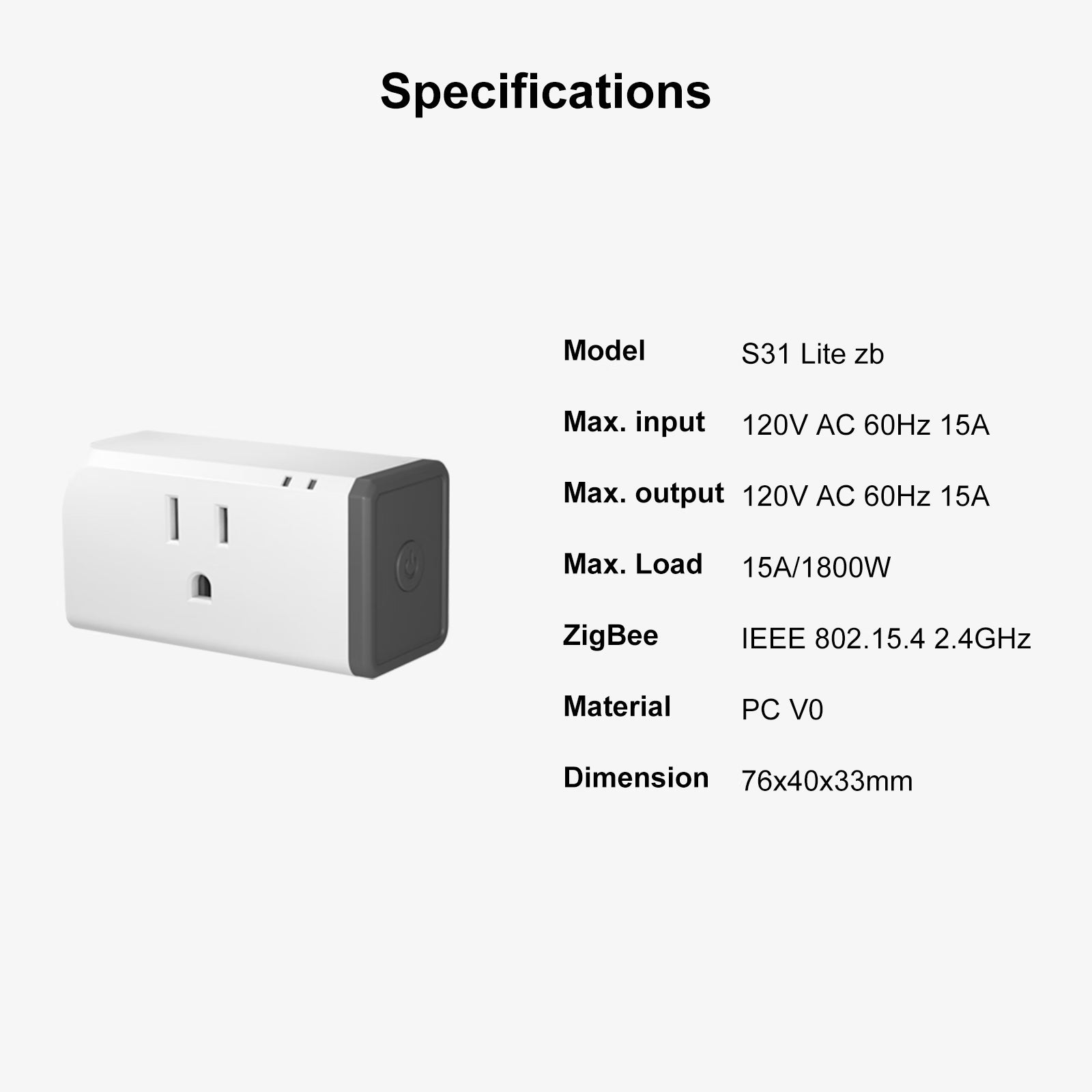 SONOFF S31 Lite zb Smart Plug US Type Zigbee Version