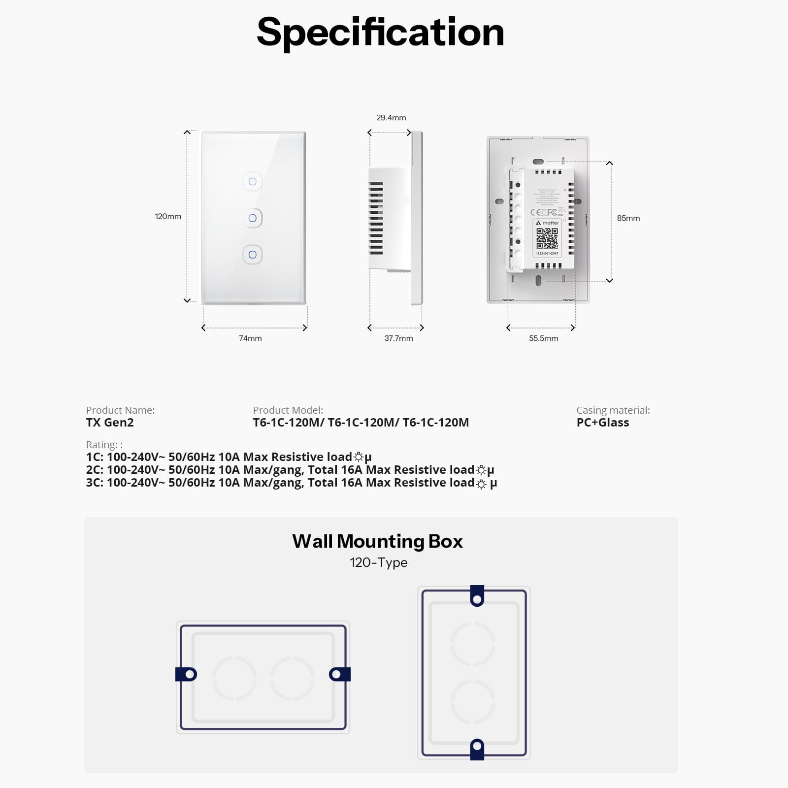 SONOFF TX Gen2 Smart Touch Wall Switch | T6 120 Type