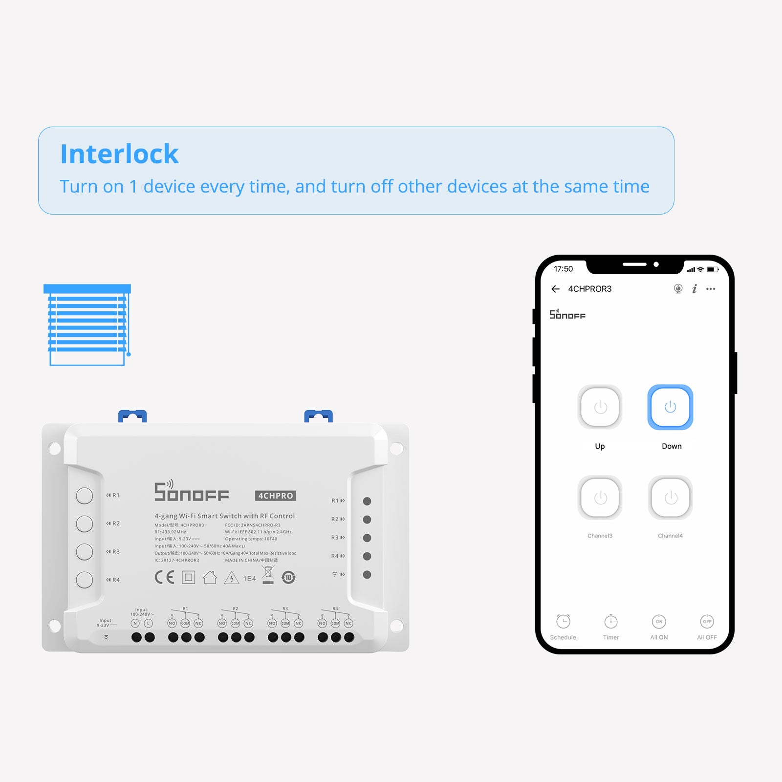 SONOFF 4CHR3 & 4CHPROR3 4-gang Wi-Fi Smart Switch with RF Control