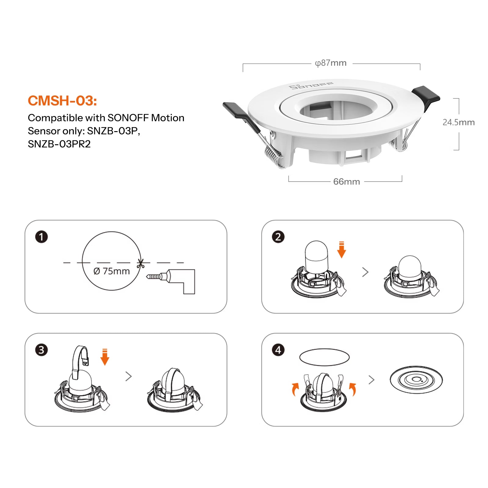 SONOFF Motion & Presence Sensor Recessed Ceiling-Mount Adapter | CMSH03/CMSH06