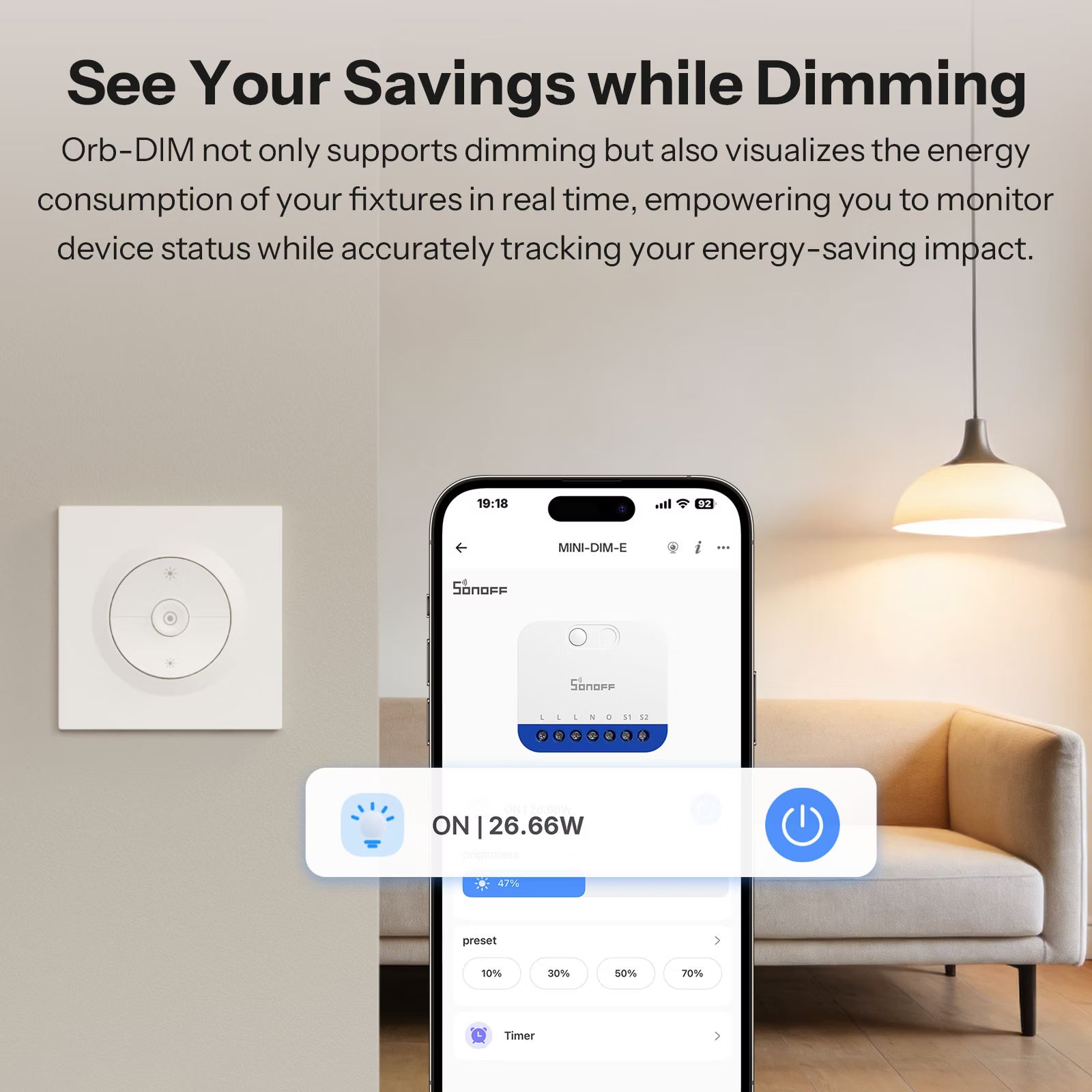 SONOFF Orb-DIM Matter Over WiFi Dimmer Wall Switch | MINI-DIM-E