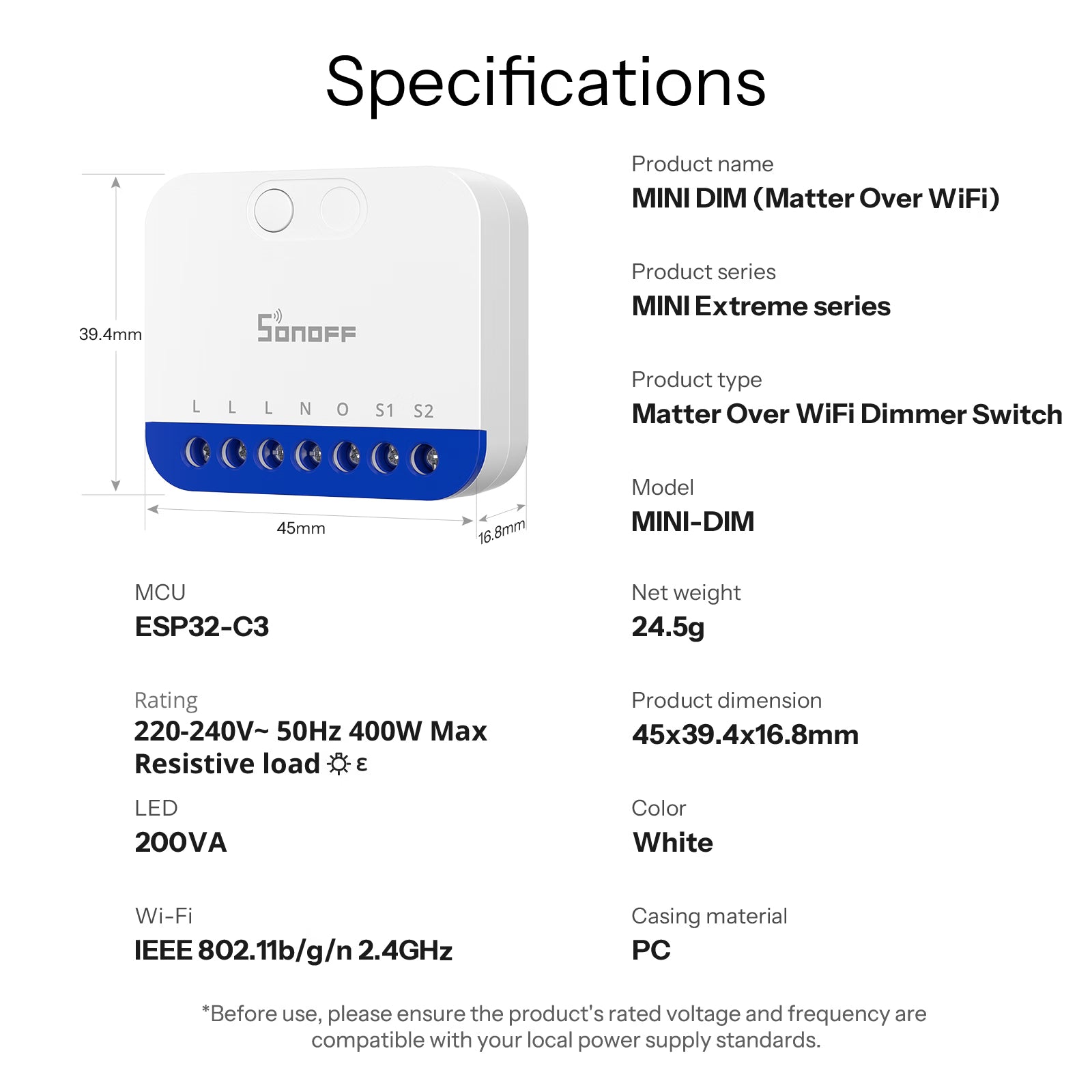 SONOFF MINI Extrem Matter Over WiFi Dimmer-Schalter | MINI-DIM
