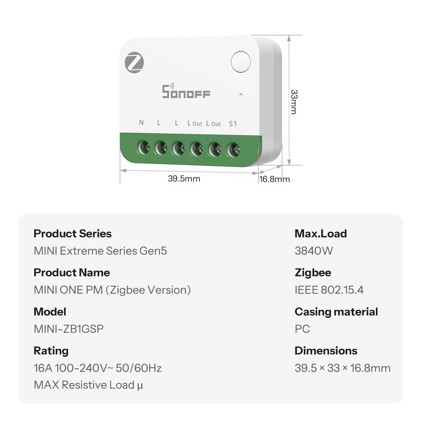 Interrupteur intelligent SONOFF MINI ONE PM Zigbee | MINI-ZB1GSP