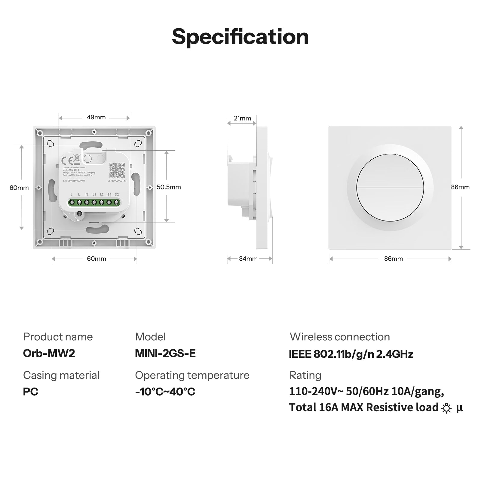 SONOFF Orb-ZBW2 Zigbee Double Smart Wall Switch | MINI-ZB2GS-E