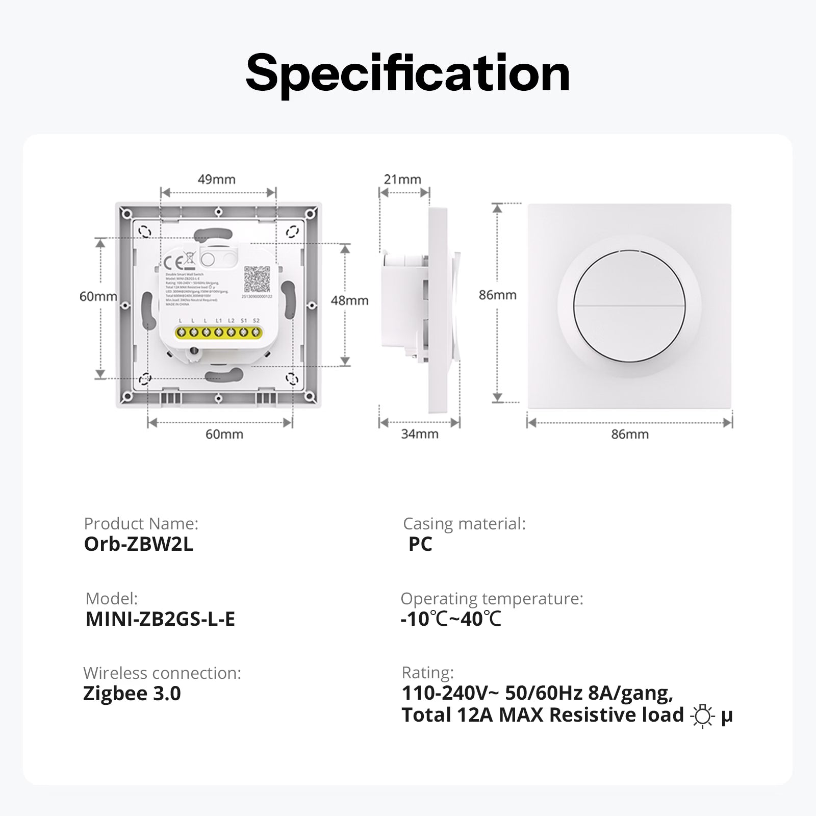 SONOFF Orb-ZBW2L Zigbee Doppelter Intelligenter Wandschalter | MINI-ZB2GS-L-E