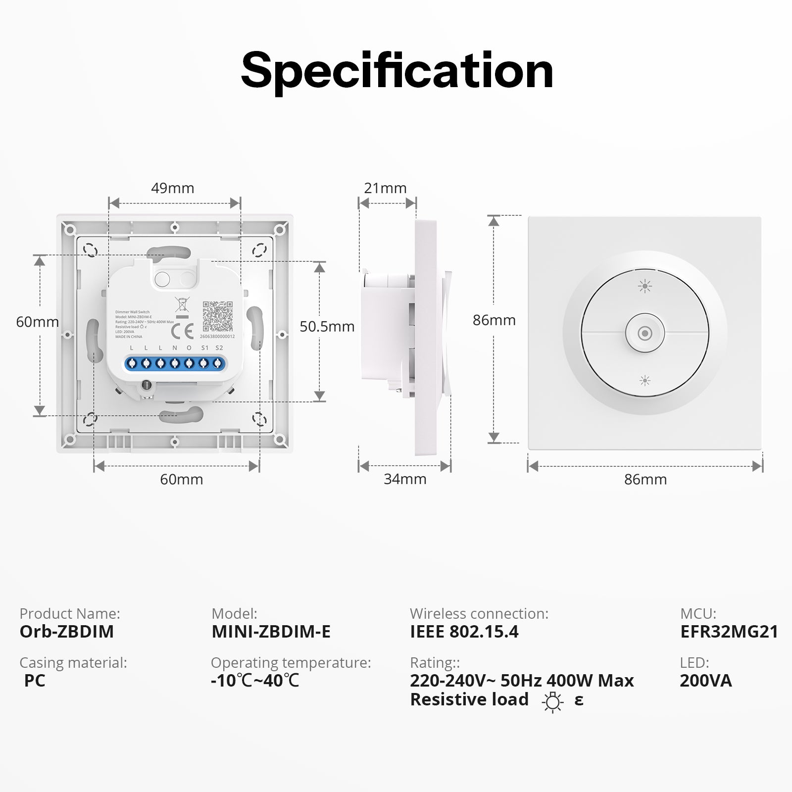 SONOFF Orb-ZBDIM Zigbee Dimmer Wall Switch | MINI-ZBDIM-E