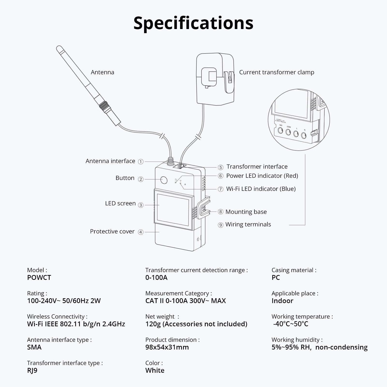 Medidor de energía inteligente SONOFF POW Ring | POWCT