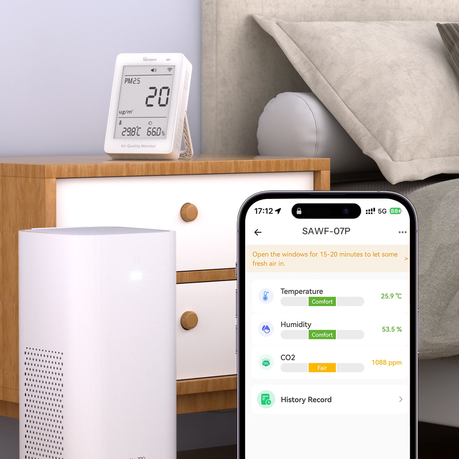SONOFF AirGuard PM2.5/PM10 Matter Over Wi-Fi  Air Quality Monitor | SAWF-07P