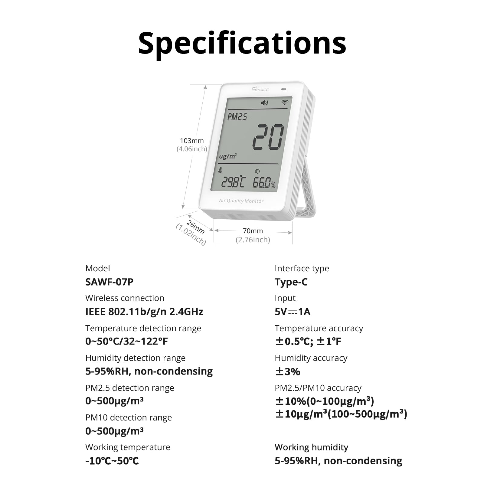 SONOFF AirGuard PM2.5/PM10 Materia sobre Wi-Fi Monitor de Calidad del Aire | SAWF-07P