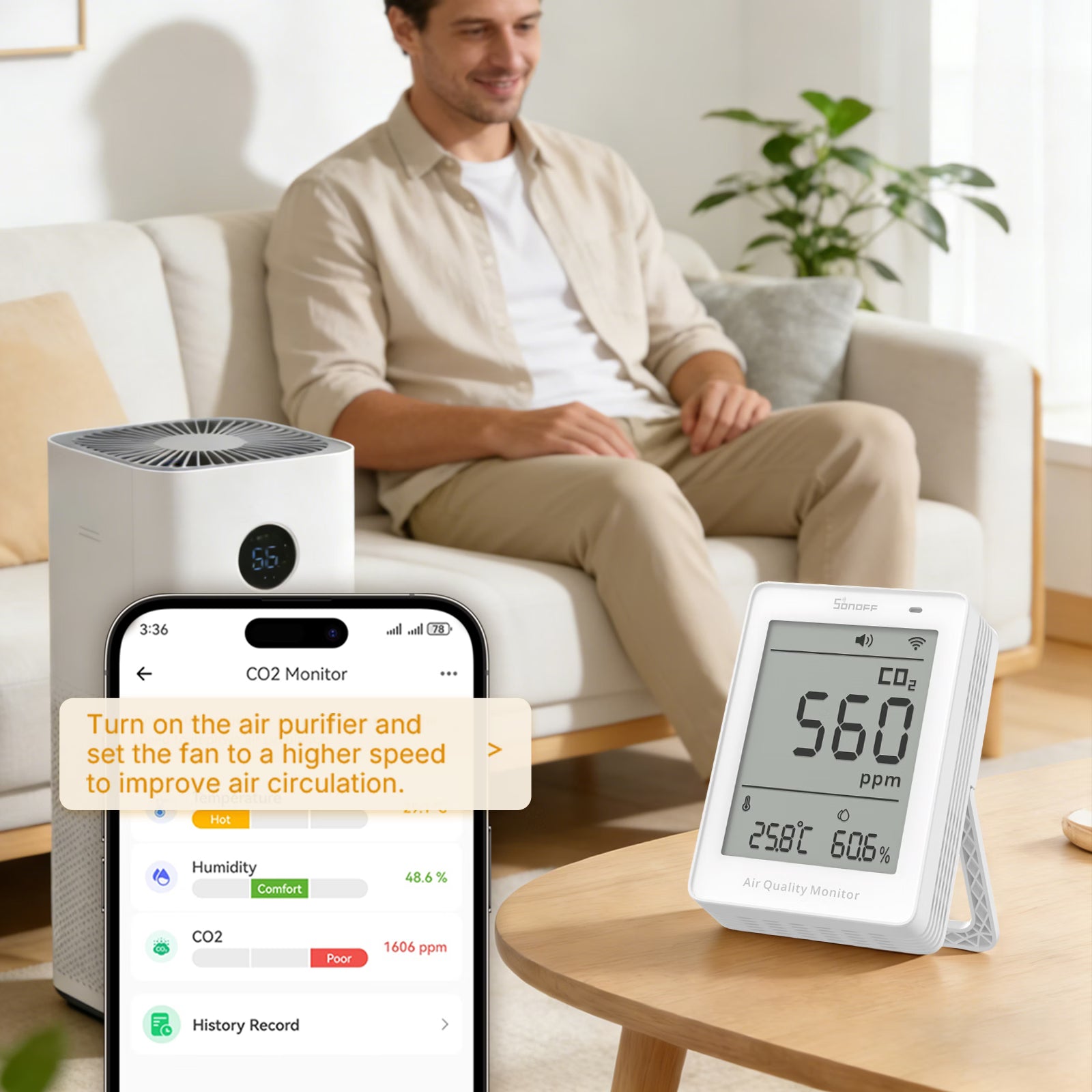 SONOFF AirGuard CO2  Matter Over Wi-Fi Air Quality Monitor | SAWF-08P