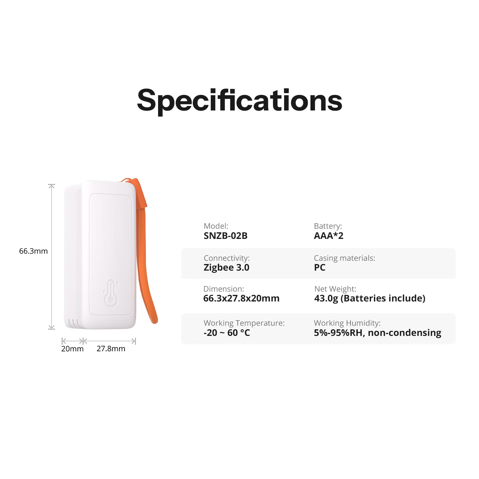Sensor de Temperatura e Humidade SONOFF AirGuard TH Lite Zigbee | SNZB-02B