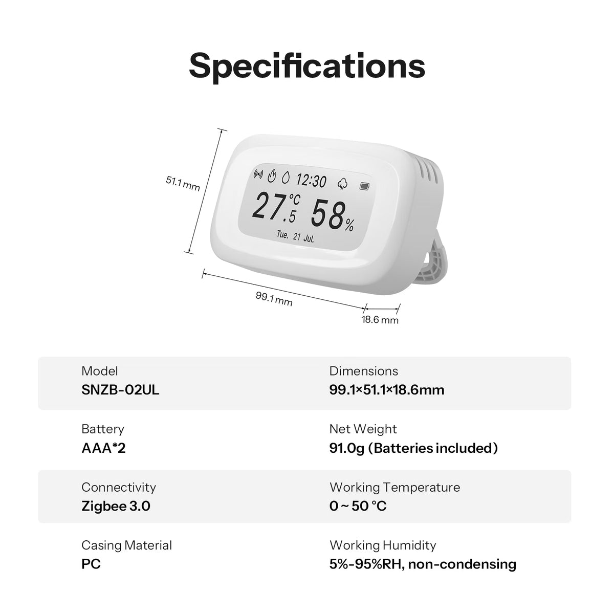 SONOFF AirGuard Series E-Ink Zigbee Temperature Humidity Sensor | SNZB-02UL