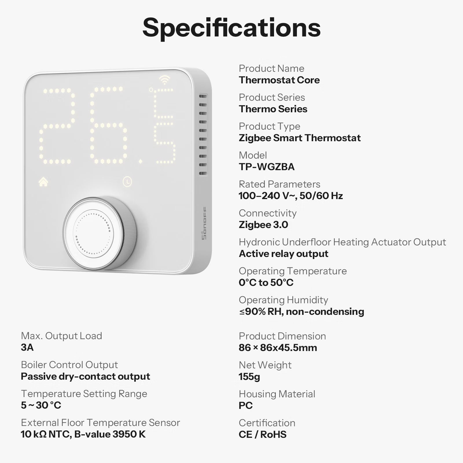 [Pre-Order] Termostato intelligente SONOFF Thermostat Core Zigbee | TP-WGZBA