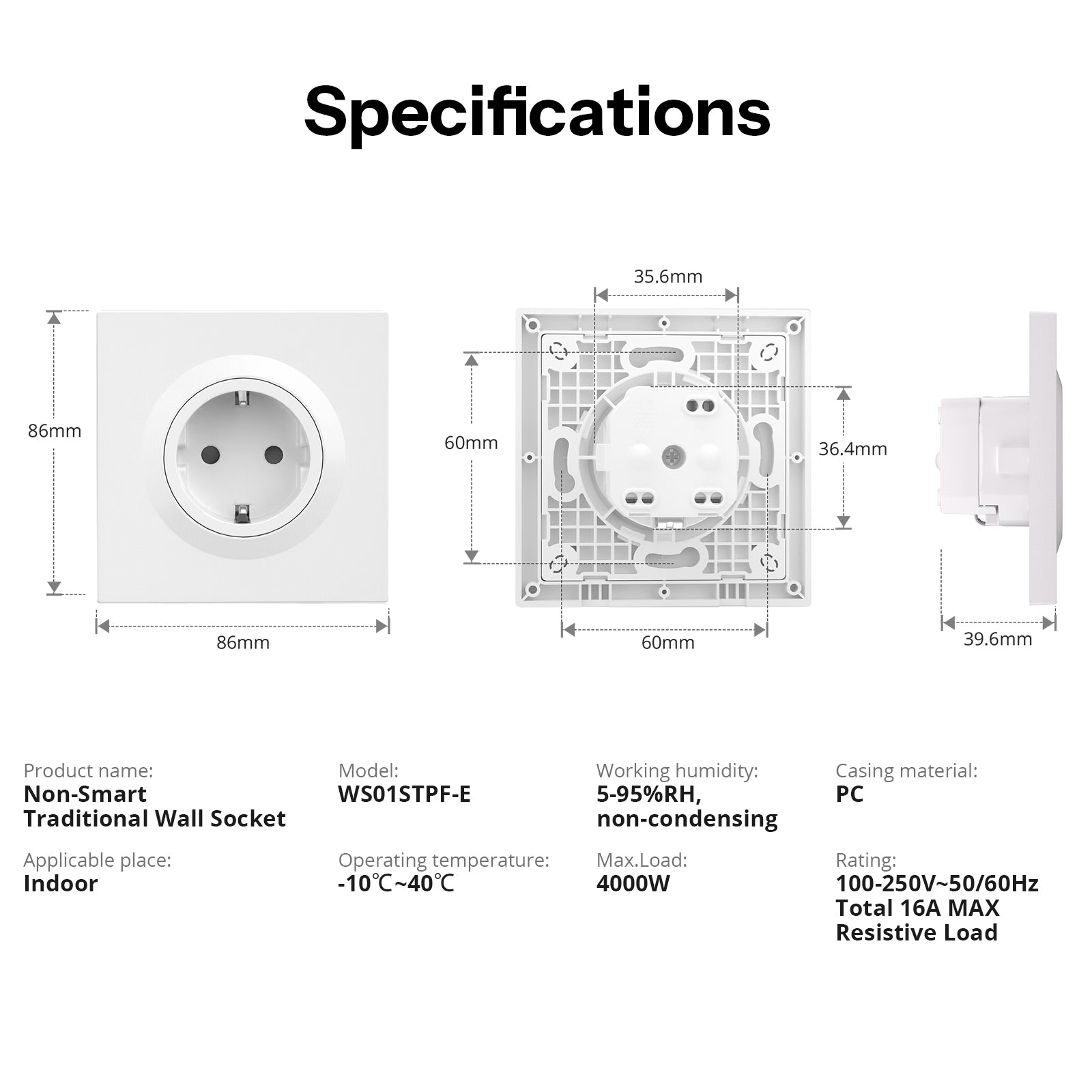 Prise murale traditionnelle non connectée SONOFF série Fusion - Type F