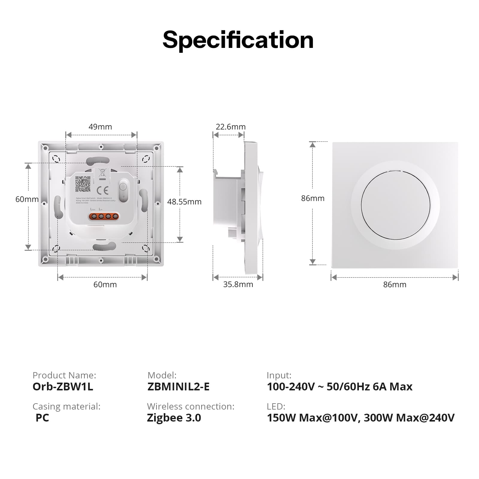 SONOFF Zigbee Smart Wall Switch (No Neutral Required) | Orb-ZBW1L